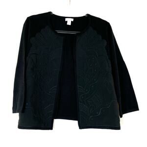 Chicos | Sweater Womens Chicos 2/US L Black Open Front 3/4 Sleeve Cotton Blend